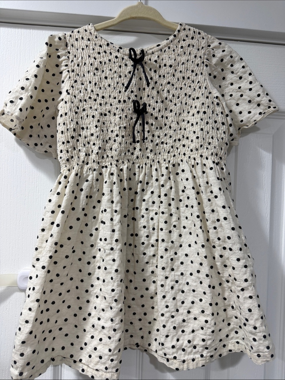 Zara Cream Dress with Black Polka Dots